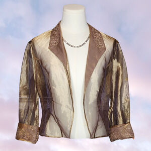 Vtg 90s Alex Evenings Sheer Formal Copper Brown Iridescent Beaded Cover Top M